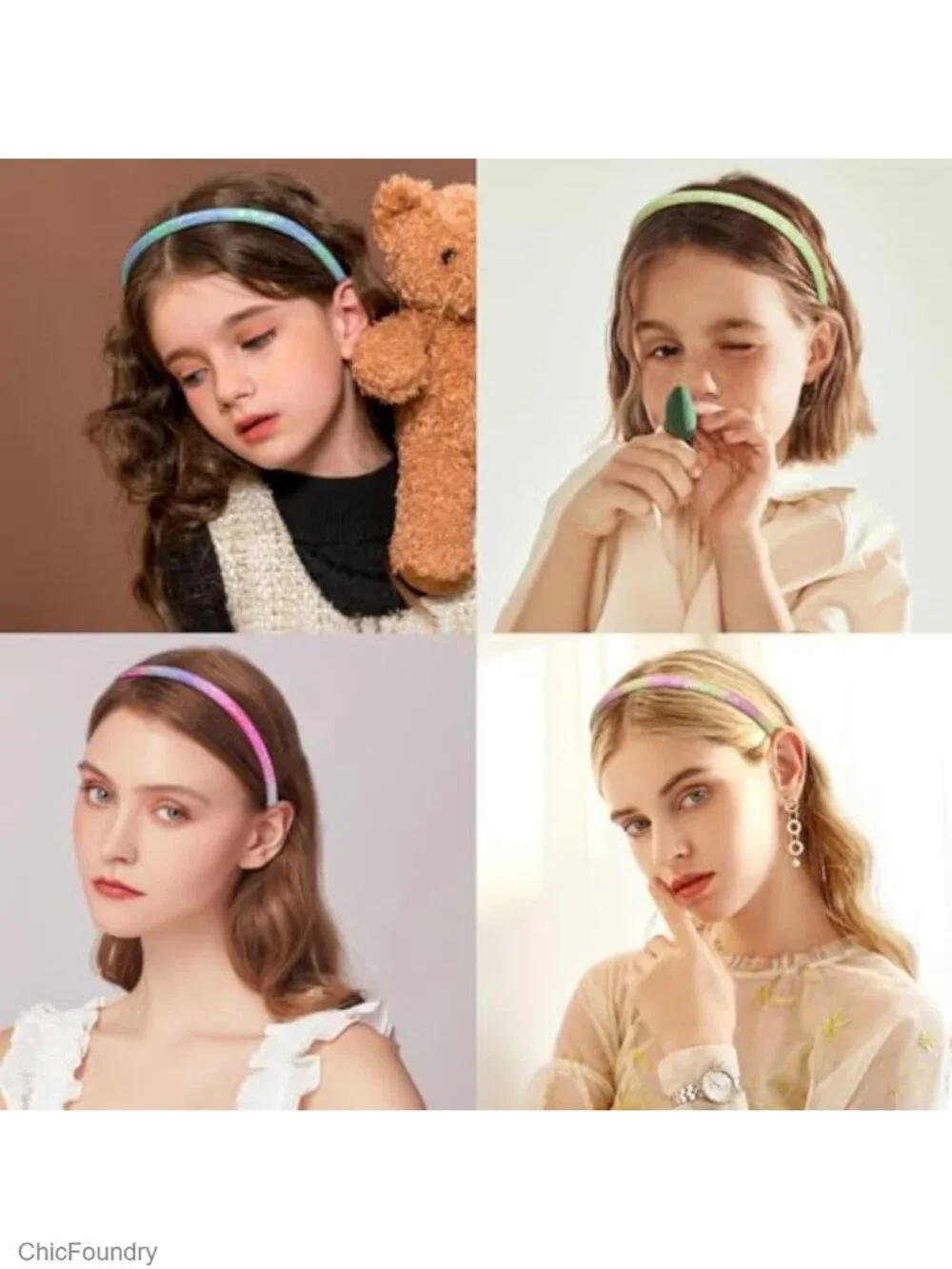 Glitter Headband Set of 6 for Women Girls Elastic Stretchy Hair Accessory